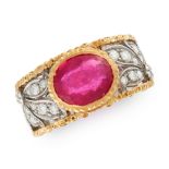 A RUBY AND DIAMOND DRESS RING, BUCCELLATI in 18ct white and yellow gold, in open framework band