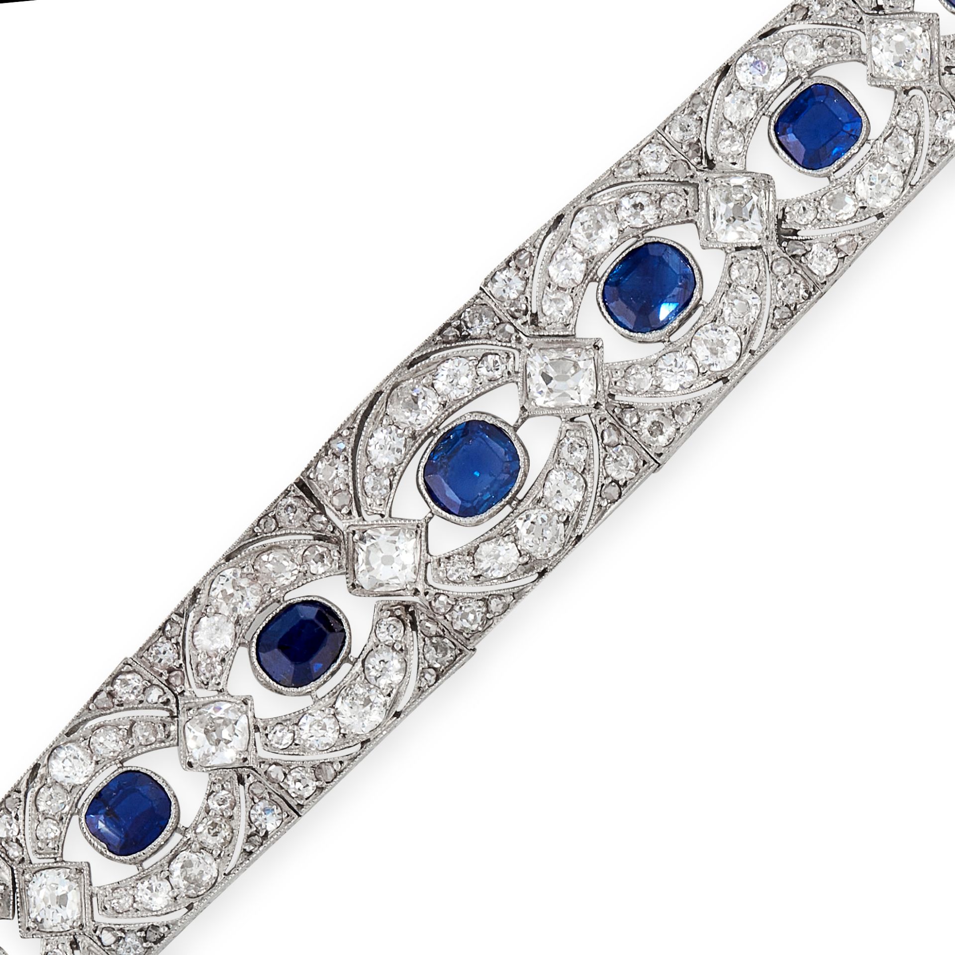 AN ART DECO SAPPHIRE AND DIAMOND BRACELET, CIRCA 1930 the tapering body formed of articulated links, - Image 2 of 2