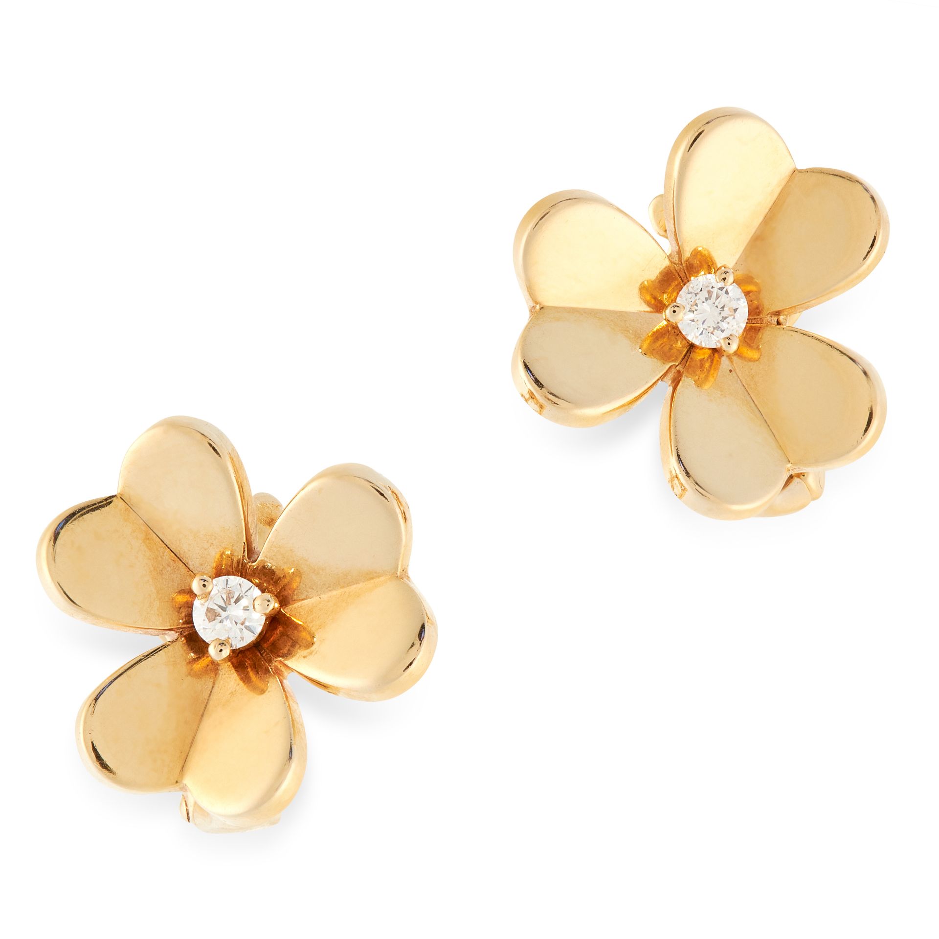 A PAIR OF DIAMOND FRIVOLE EARRINGS, VAN CLEEF & ARPELS in 18ct yellow gold, each designed as a