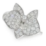 A DIAMOND FLOWER RING in 18ct white gold, in the manner of Cartier D'Orchidees design, set with