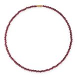 A GARNET BEAD NECKLACE comprising of a single row of polished garnet beads 4.7mm in diameter,