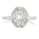 AN ANTIQUE DIAMOND DRESS RING the pierced octagonal face set with five rose cut diamonds, size O /