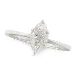 A DIAMOND SOLITAIRE RING in 18ct white gold, set with a marquise cut diamond of 1.13 carats, stamped