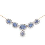 A CEYLON NO HEAT SAPPHIRE AND WHITE SAPPHIRE NECKLACE in 18ct yellow and white gold, comprising