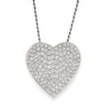 A DIAMOND HEART PENDANT AND CHAIN in 18ct white gold, comprising of a heart pendant, pave set with