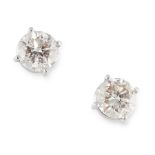 A PAIR OF DIAMOND STUD EARRINGS in 18ct white gold, set with round cut diamonds totalling 2.03