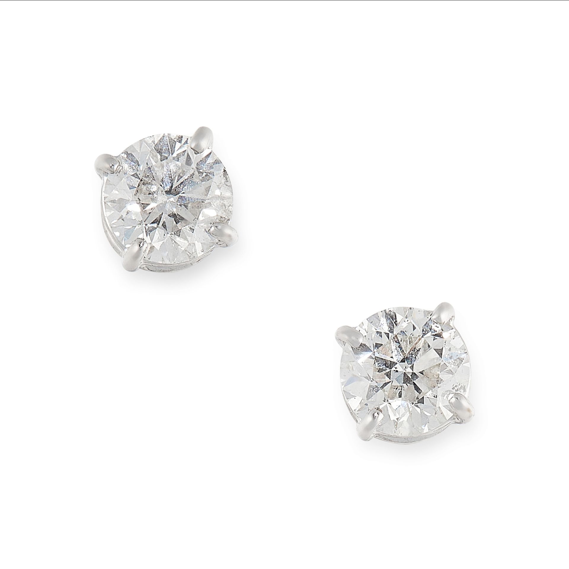 A PAIR OF DIAMOND STUD EARRINGS in 18ct white gold, set with round cut diamonds totalling 0.60