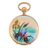 AN ENAMEL AND DIAMOND POCKET WATCH in 18ct yellow gold, set with rose cut diamonds and multicoloured