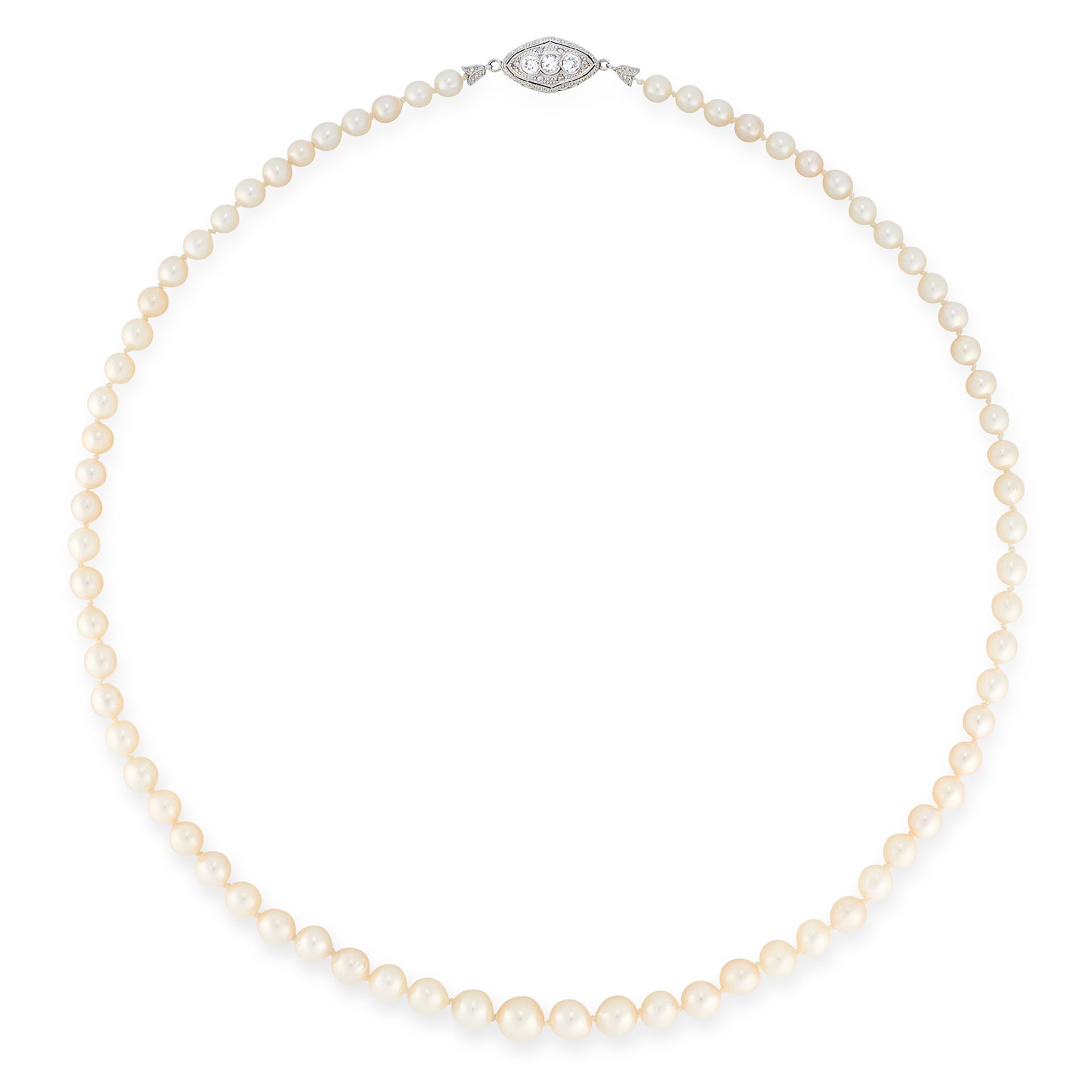 A PEARL AND DIAMOND NECKLACE in 14ct white gold, c