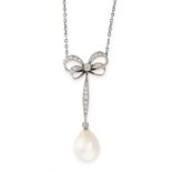 A NATURAL PEARL AND DIAMOND PENDANT NECKLACE, EARLY 20TH CENTURY set with a drop shaped pearl of