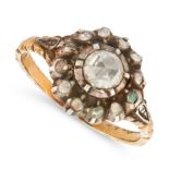 AN ANTIQUE DIAMOND DRESS RING, DUTCH 19TH CENTURY in yellow gold and silver, set with a cluster of