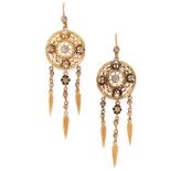A PAIR OF ANTIQUE DIAMOND EARRINGS, 19TH CENTURY in yellow gold, the circular bodies set with rose