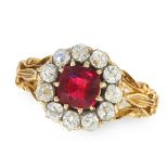 A RUBY AND DIAMOND DRESS RING in 18ct yellow gold, set with a cushion cut ruby of 1.02 carats within