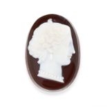 AN ANTIQUE HARDSTONE CAMEO, 19TH CENTURY unmounted, of oval form, the onyx body carved in detail