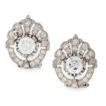A PAIR OF DIAMOND EARRINGS, CIRCA 1940 in platinum, each of scalloped design, set with central old