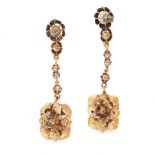 A PAIR OF ANTIQUE DIAMOND DROP EARRINGS, 19TH CENTURY in yellow gold, each designed as a series of