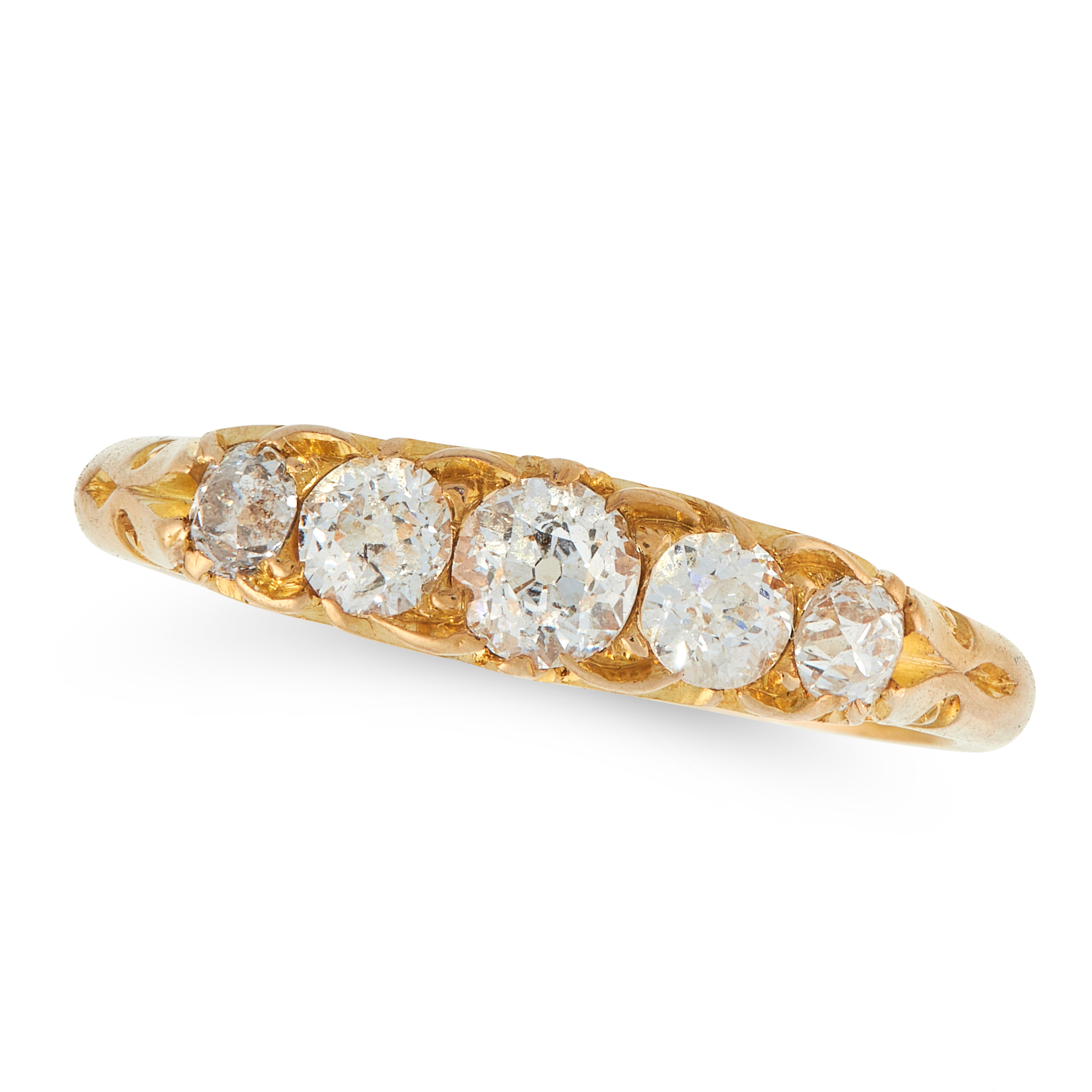 AN ANTIQUE DIAMOND DRESS RING, CIRCA 1885 in high carat yellow gold, set with a row of five