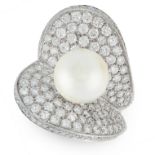 A PEARL AND DIAMOND DRESS RING, SCHOEFFEL in 18ct white gold, the twisted band designed as a flower,