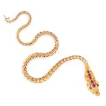 AN ANTIQUE RUBY SNAKE NECKLACE, 19TH CENTURY in 18ct yellow gold, designed as the articulated body