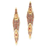 A PAIR OF ANTIQUE SPANISH HESSONITE GARNET PENDANT EARRINGS, CATALAN CIRCA 1780 in yellow gold,