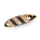 AN ANTIQUE DIAMOND AND ENAMEL DRESS RING, 19TH CENTURY in yellow gold, the tapering band set with
