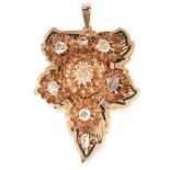 AN ANTIQUE DIAMOND AND ENAMEL PENDANT In yellow gold, designed as a maple leaf, jewelled with rose