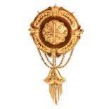 AN ANTIQUE MOURNING LOCKET BROOCH, 19TH CENTURY in high carat yellow gold, the circular body with