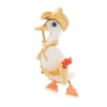 A JEWELLED COWBOY DUCK BROOCH, CARTIER CIRCA 1950 in 18ct yellow gold, designed as a duck, dressed