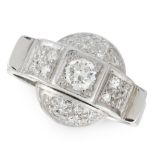 A VINTAGE DIAMOND DRESS RING the band set with a principal round cut diamond flanked by clusters