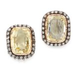 A PAIR OF ANTIQUE YELLOW SAPPHIRE AND DIAMOND CLIP EARRINGS in yellow gold and silver, each set with