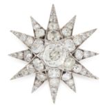 AN ANTIQUE DIAMOND STAR BROOCH / PENDANT, 19TH CENTURY in yellow gold and silver, designed as a