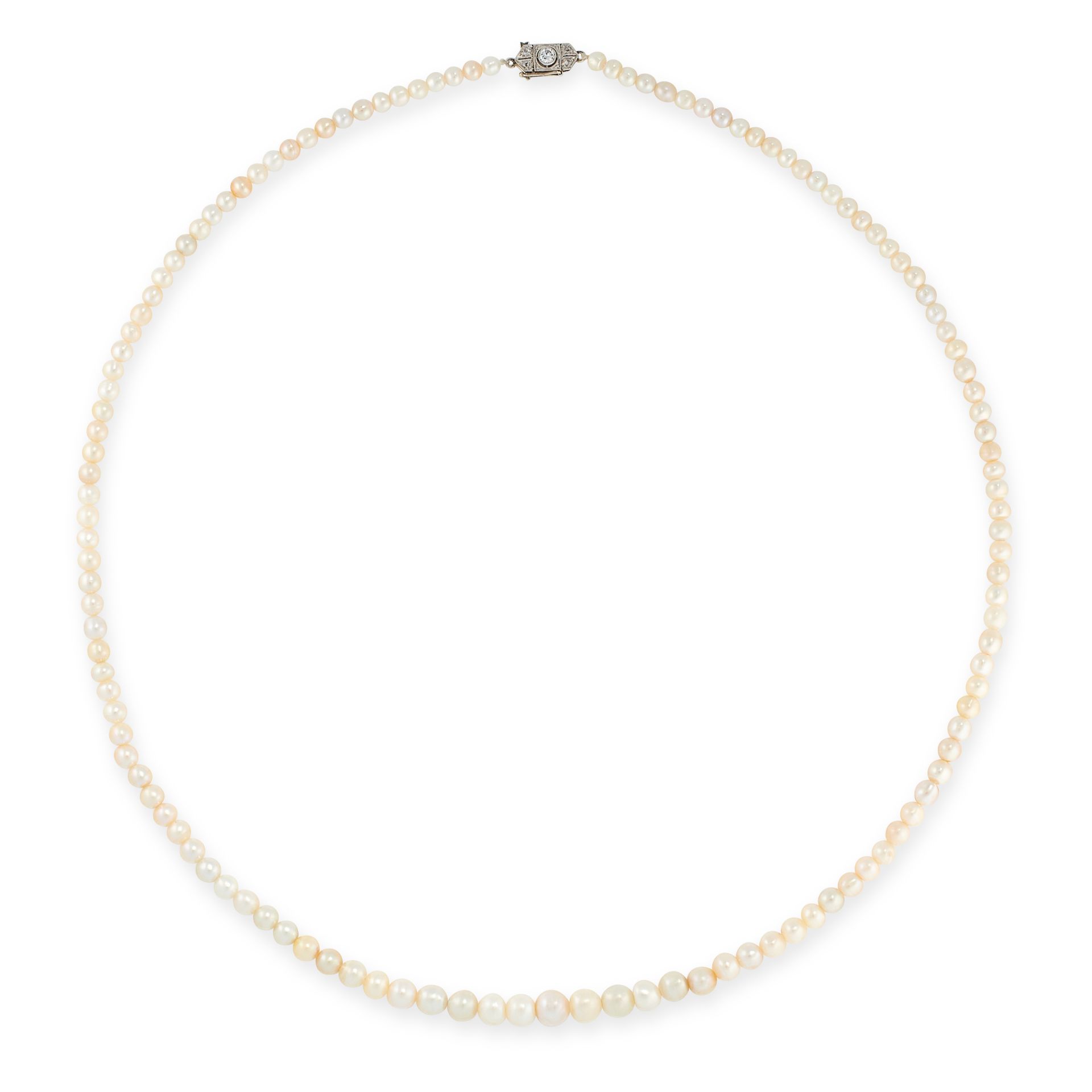 A NATURAL PEARL AND DIAMOND NECKLACE comprising a single row of one hundred and twenty-six graduated