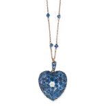 AN ANTIQUE SAPPHIRE AND DIAMOND MOURNING LOCKET PENDANT AND CHAIN, CIRCA 1910 the pendant in the