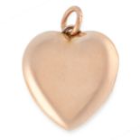 AN ANTIQUE HEART MOURNING LOCKET PENDANT in 15ct yellow gold, the hinged heart shaped body with