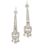 A PAIR OF ART DECO DIAMOND EARRINGS, EARLY 20TH CENTURY the articulated body of each formed of a