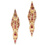 A PAIR OF ANTIQUE SPANISH GARNET PENDANT EARRINGS, CATALAN CIRCA 1780 in yellow gold, the