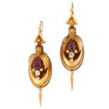 A PAIR OF ANTIQUE GARNET AND ROCK CRYSTAL EARRINGS, 19TH CENTURY in yellow gold, the oval bodies