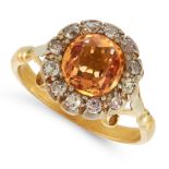 AN ANTIQUE IMPERIAL TOPAZ AND DIAMOND RING, 19TH CENTURY in yellow gold and silver, set with a