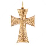 AN ANTIQUE KNIGHTS TEMPLAR CROSS PENDANT in yellow gold, the cross is decorated with engraved