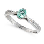 AN EMERALD AND DIAMOND RING 18ct white gold, set with an oval cut emerald of 0.35 carats with