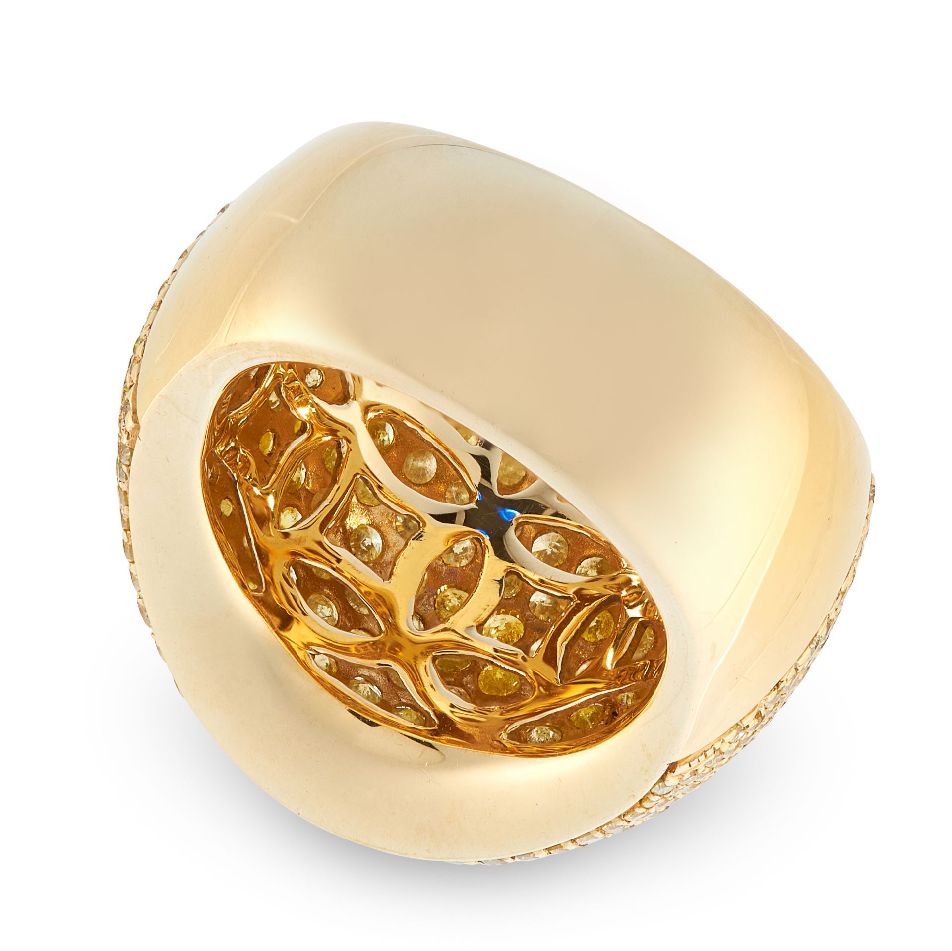 A YELLOW DIAMOND BOMBE RING in 18ct yellow gold, pave set with round cut yellow diamonds totalling - Image 2 of 2