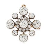 AN ANTIQUE DIAMOND BROOCH / PENDANT, 19TH CENTURY in high carat yellow gold and silver, set with a