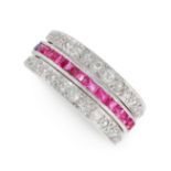 A SAPPHIRE, RUBY AND DIAMOND REVERSIBLE RING the central band half set each with rubies and