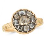 AN ANTIQUE DIAMOND CLUSTER RING, 19TH CENTURY in yellow gold, the circular face set with a cluster