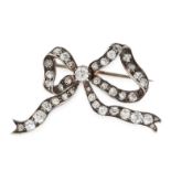 AN ANTIQUE DIAMOND BOW BROOCH, 19TH CENTURY in yellow gold and silver, designed as a ribbon tied