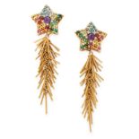 A PAIR OF GEMSET AND DIAMOND GLITTER EARRINGS, H STERN in 18ct yellow gold, of day and night design,