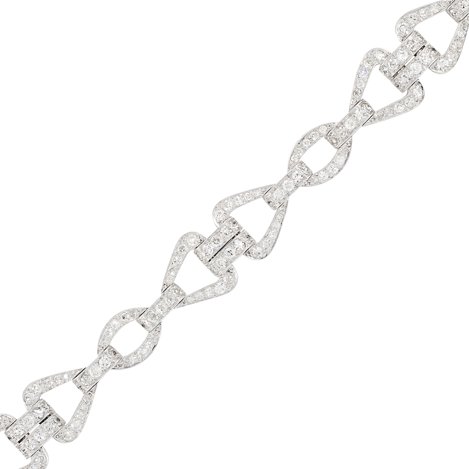 A VINTAGE DIAMOND BRACELET in platinum, comprising of alternating triangular and oval fancy links, - Image 2 of 2