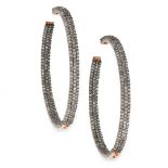 A PAIR OF DIAMOND HOOP EARRINGS pave set with round cut diamonds totalling 8.33 carats, unmarked,