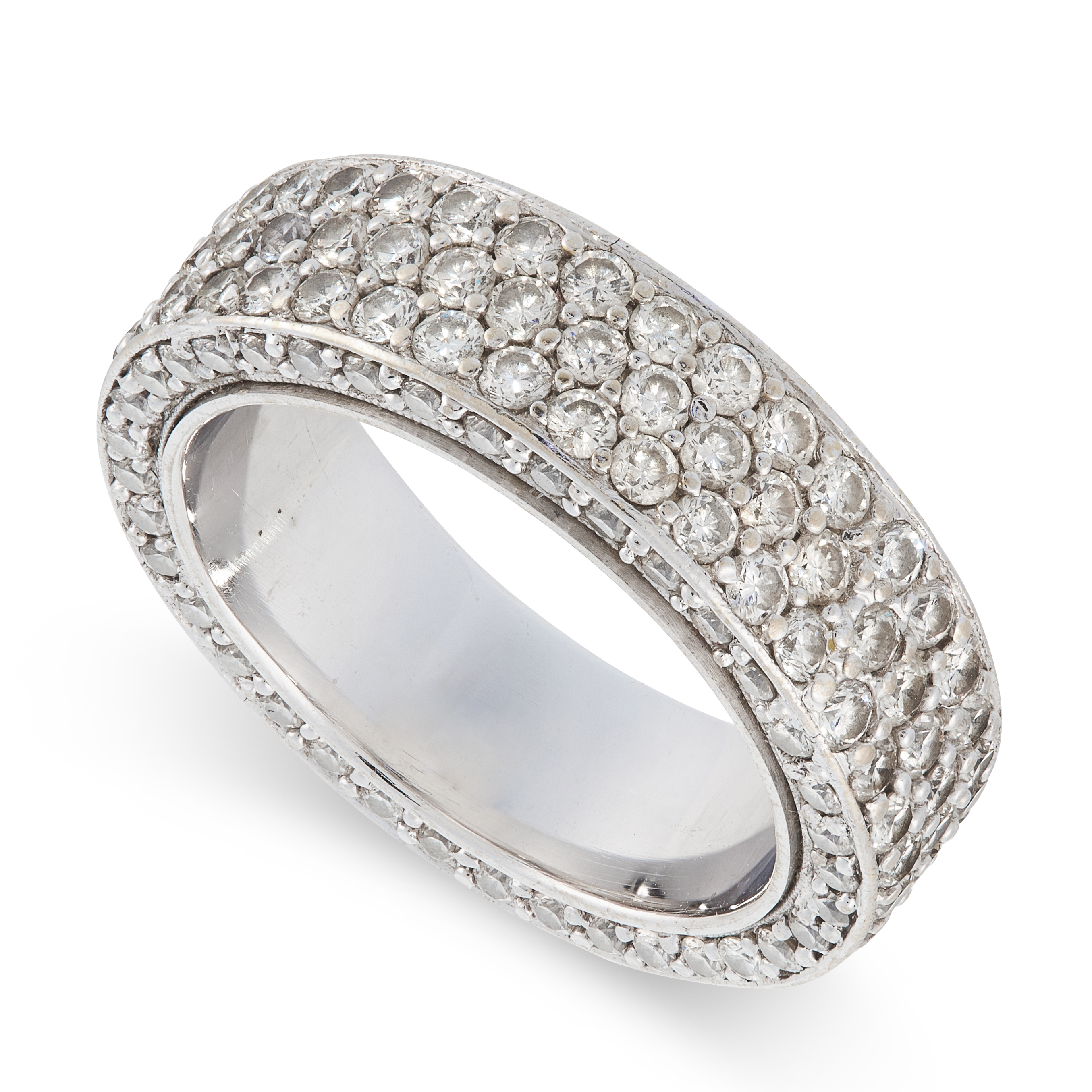A DIAMOND ETERNITY RING set with five rows of pave set round cut diamonds, unmarked, size Q / 8,