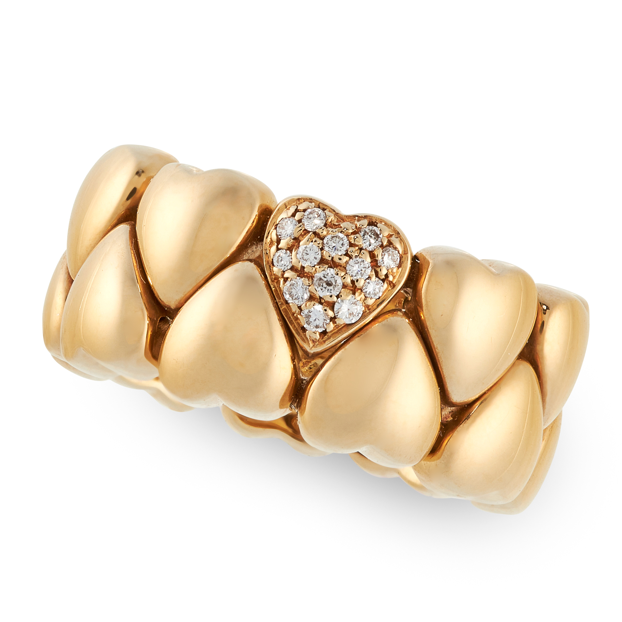 A DIAMOND HEART BAND RING, CARTIER in 18ct yellow gold, the articulated band is formed of linked